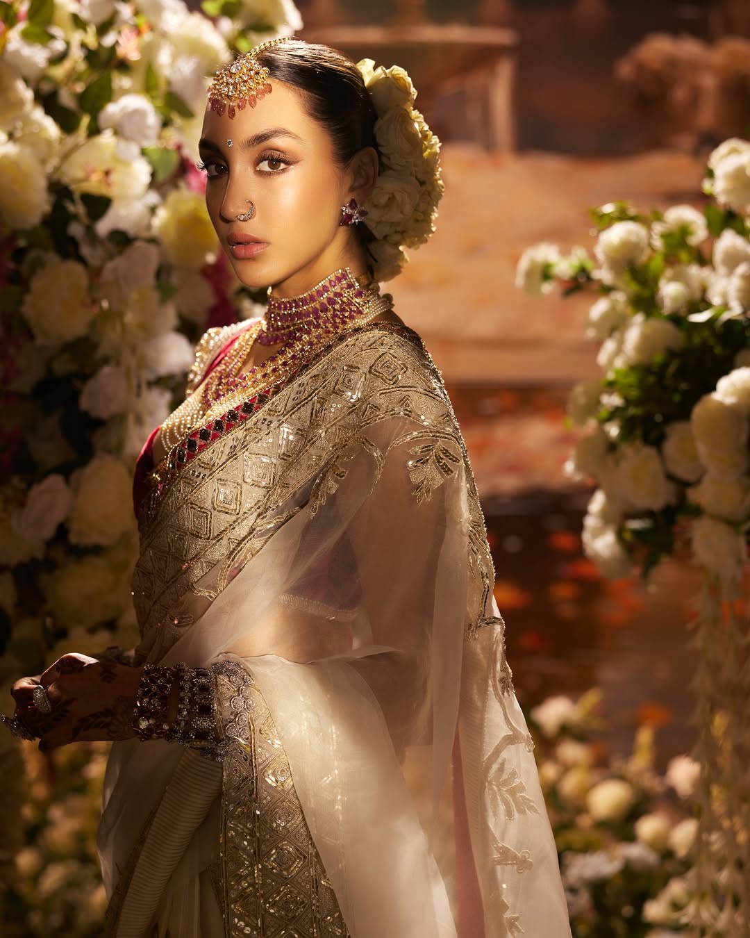 Regal Ivory and Gold Embellished Bridal Saree