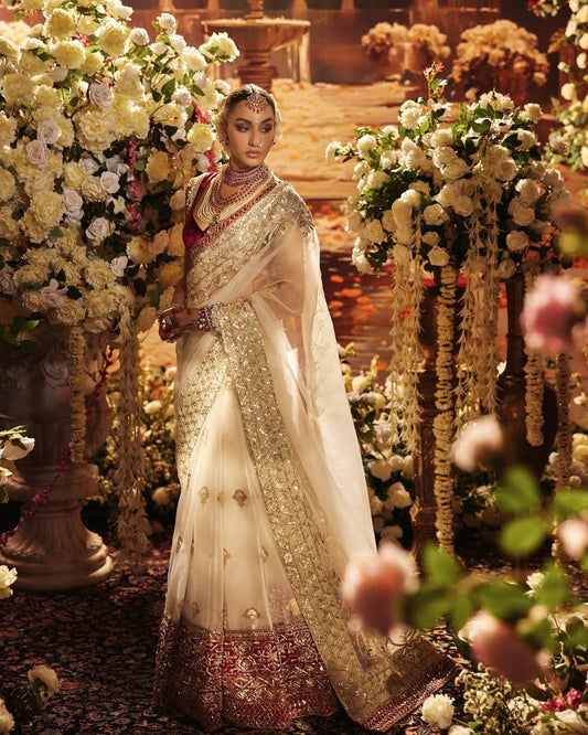 Regal Ivory and Gold Embellished Bridal Saree